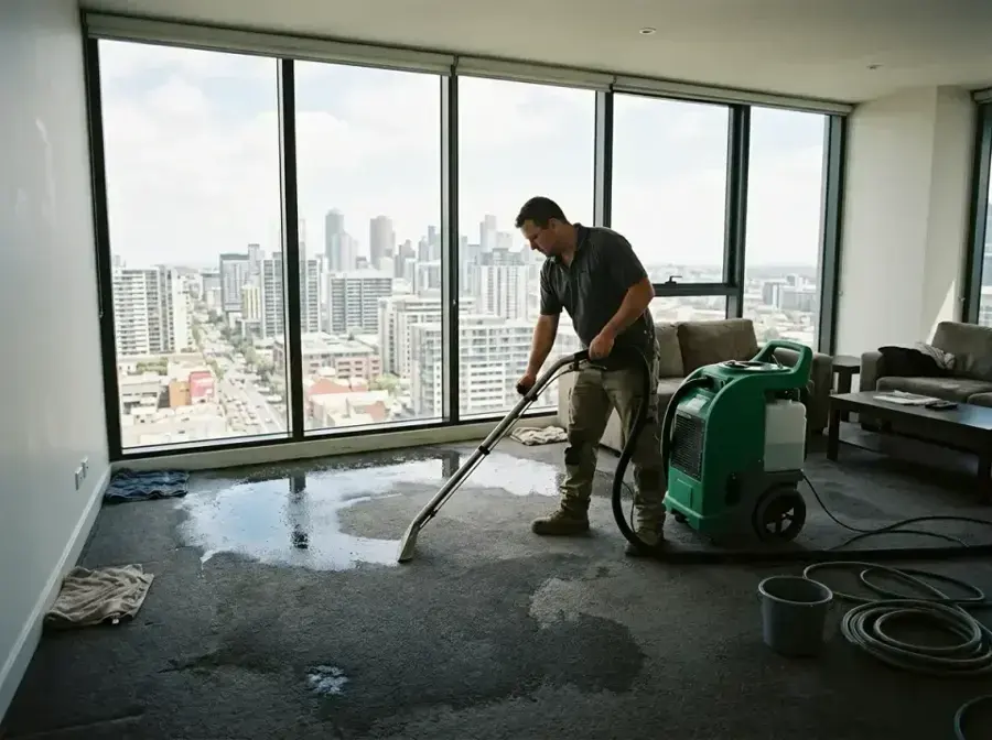 Tech pulling standing water out of carpet with an extraction wand in South Gate